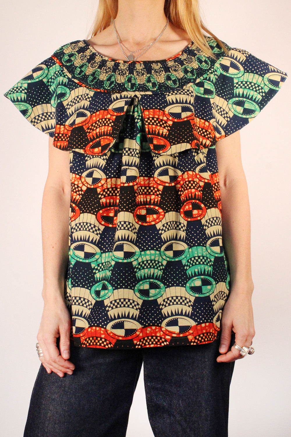 Vintage gesmokte Afrikaanse Batik top