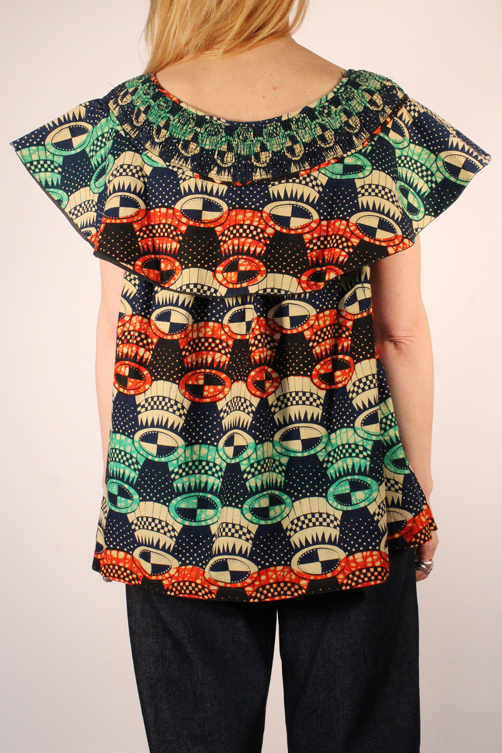 Vintage gesmokte Afrikaanse Batik top
