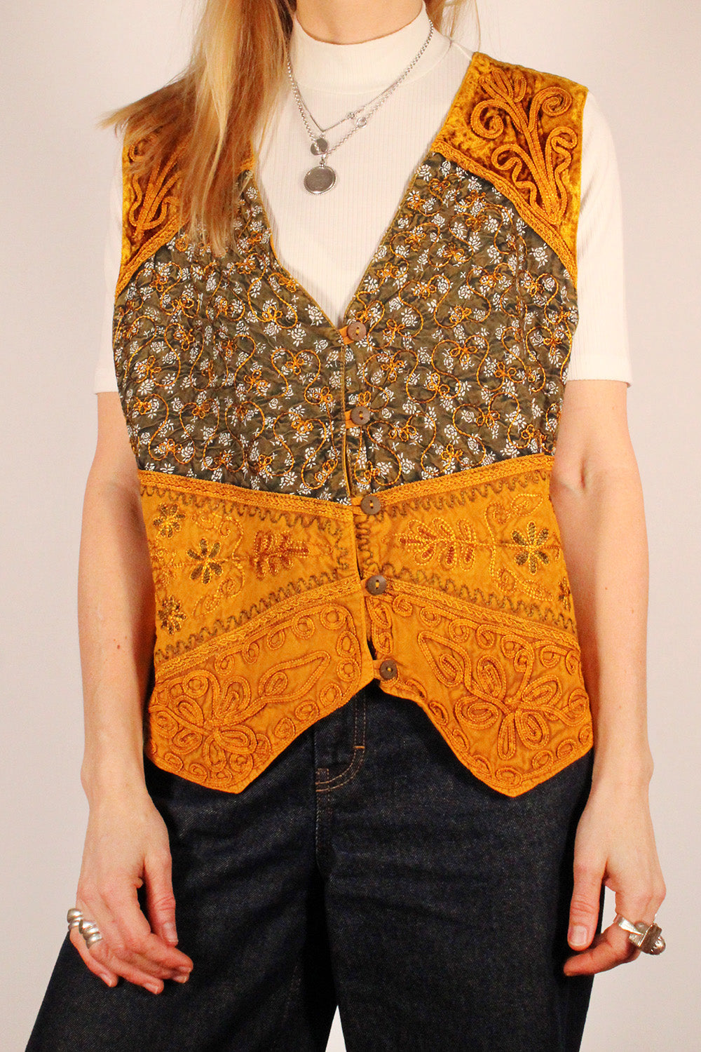 Vintage patchwork velvet gilet