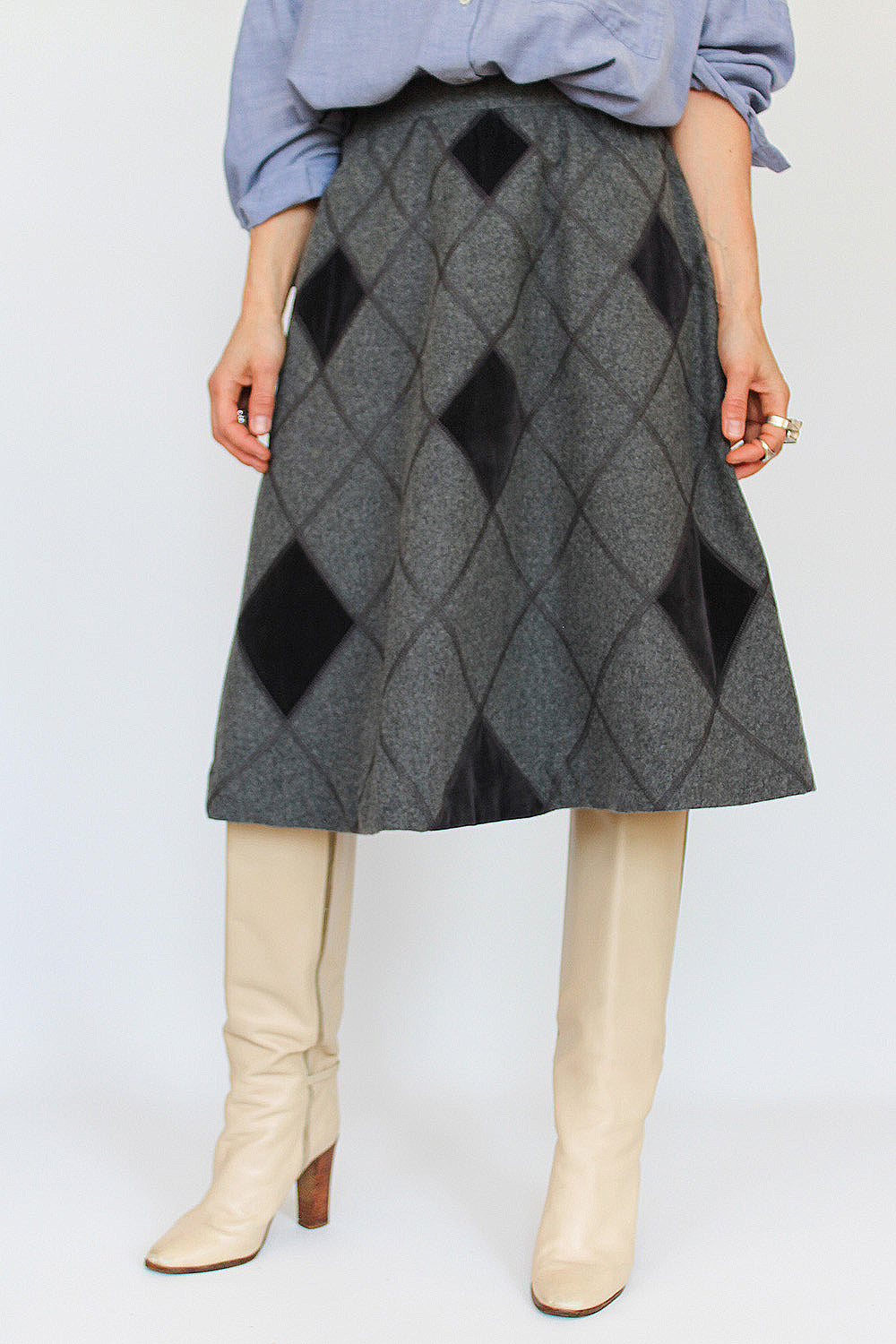 Vintage wollen rok met velvet