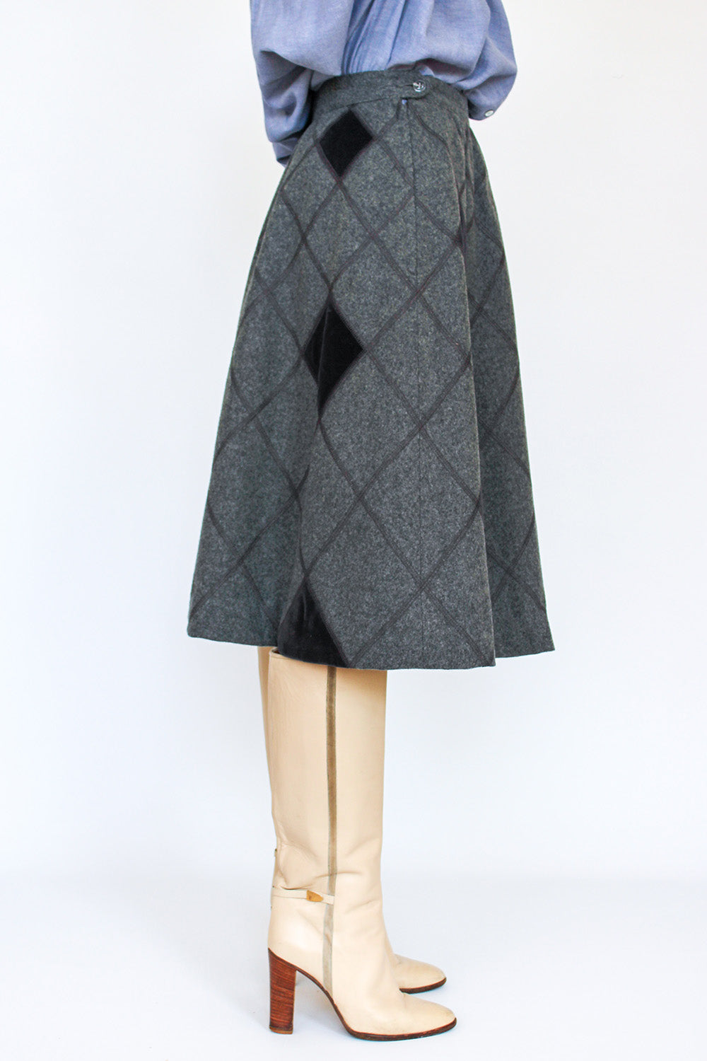 Vintage wollen rok met velvet