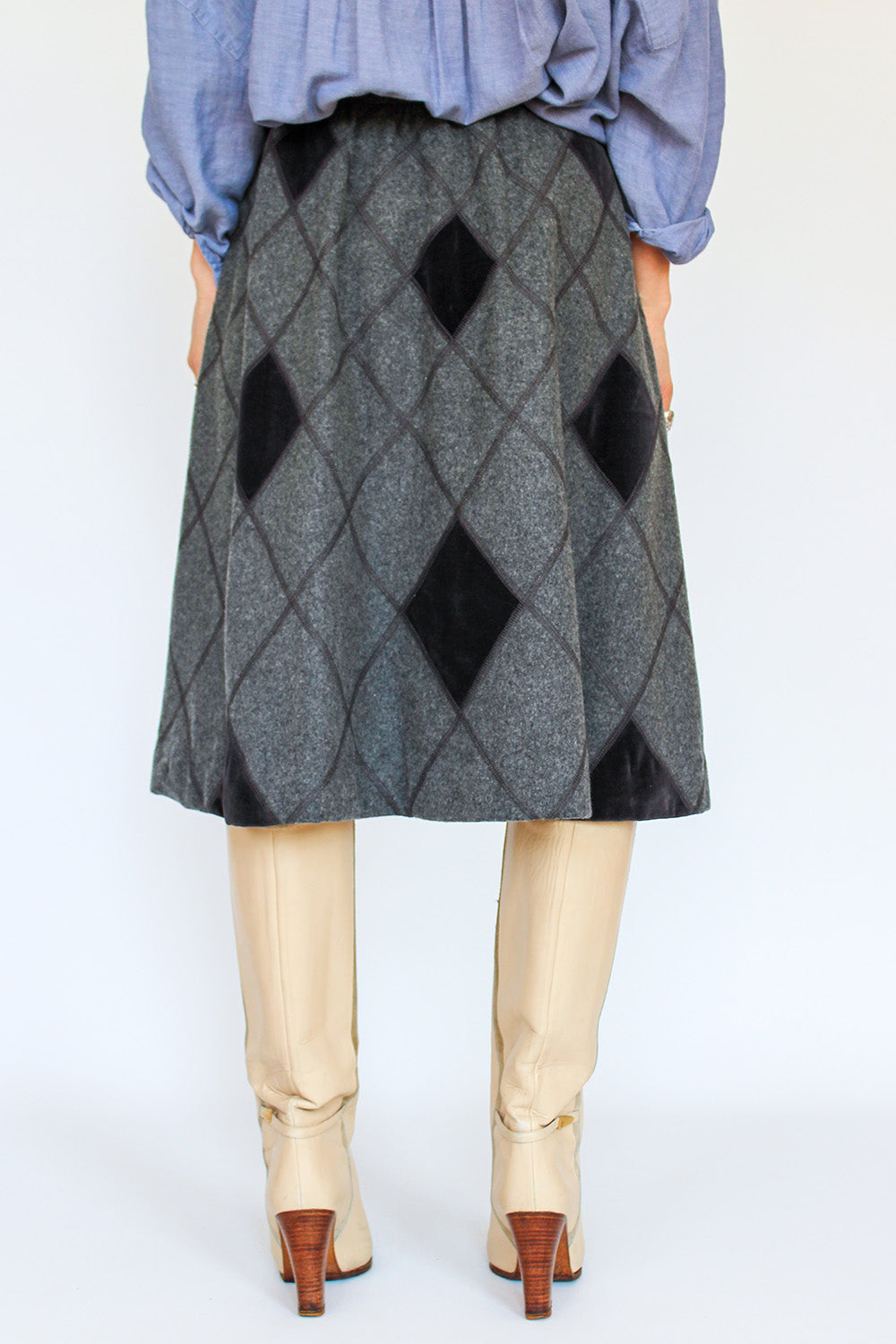 Vintage wollen rok met velvet